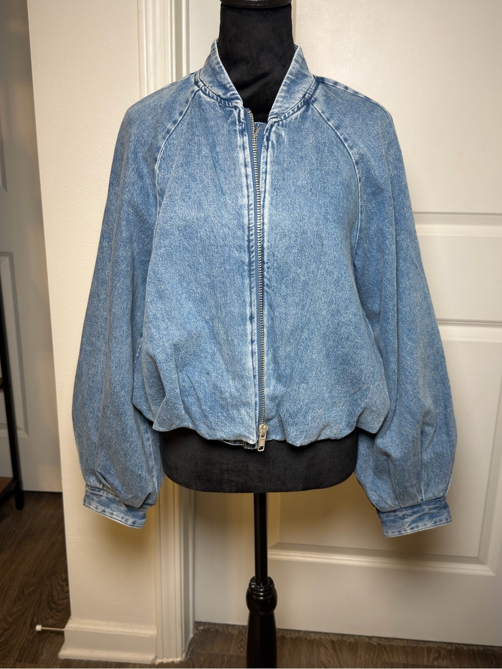 Future Collective Women's Light Blue Denim Bomber Jacket / BNWT